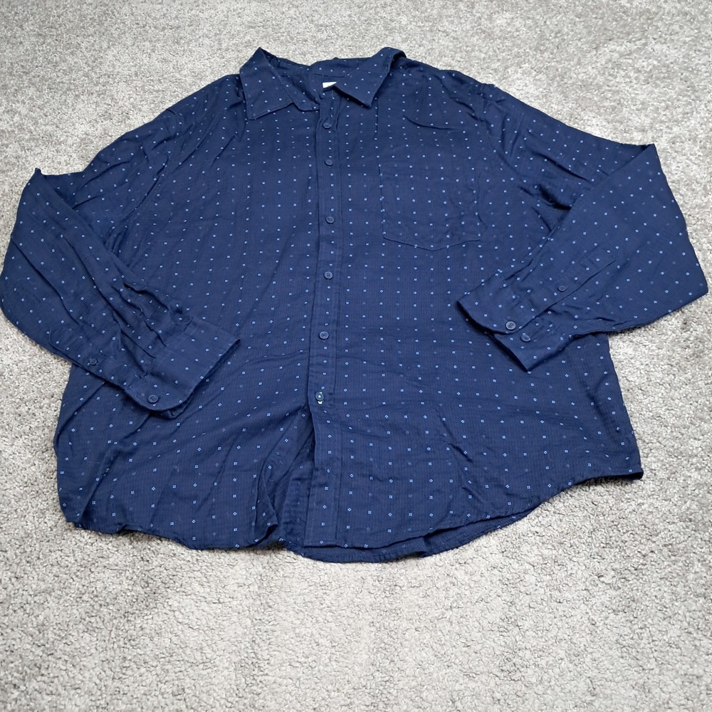 Haggar Mens 3X Navy Blue Geometric Micro Print Cotton Button Down Shirt Long Slv